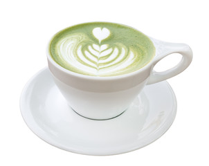 Hot matcha green tea latte art foam isolated on white background, clipping path included