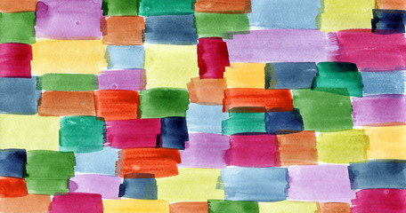 Abstract colorful rainbow patches pattern. Hand-drawn painted watercolor.