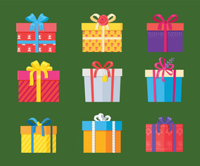 Set of Parcel Package Icons in Decorative Wrapping