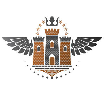 Ancient Bastion emblem. Heraldic vector design element. Retro style label, heraldry logo. Antique logotype on isolated white background.