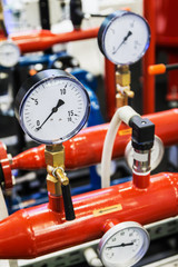 pressure gauge for measuring installed in water or gas systems. focus on pressure gauge