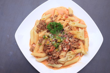top view pasta bolognese 