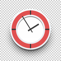 Classic wall clock icon for home or office with soft shadow on transparent background, vector illustration