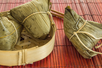 Fototapeta na wymiar Zongzi or Traditional Chinese Sticky Rice Dumplings