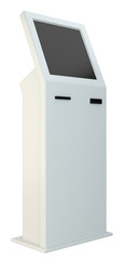 Freestanding information kiosk, terminal, stand 3d rendering. Isolated on white background.