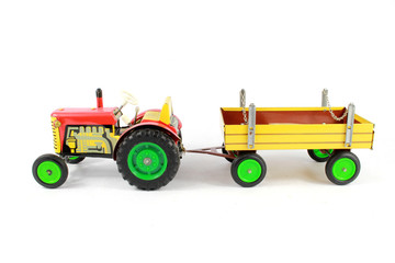 Colorful Toy Tractor and Truck on White Background