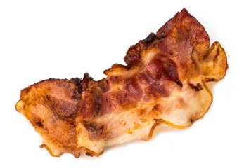 cooked crispy slice of bacon isolated on white background