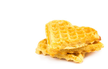 Freshly baked belgian waffles isolated on white background