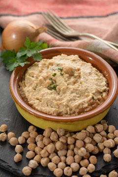 Hummus, everyday meals in Israel made from chickpeas and ingredients that, following Jewish dietary laws Kashrut, can be combined with meat and dairy meals
