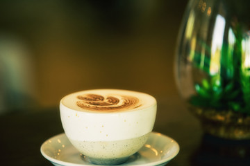 Hot coffee vintage tone and selective focus shallow depth of field