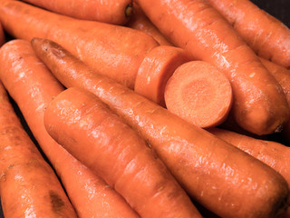  carrots on kitchen table. close-up