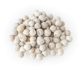White peppercorns isolated on white background with clipping path