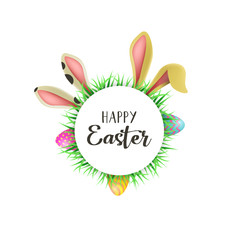Happy Easter card with fun bunny ears and eggs