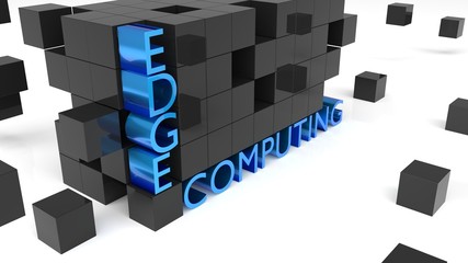 Wall of black cubes holding the word edge computing