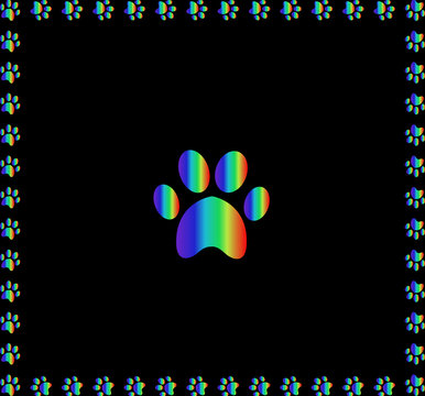 Rainbow animal paw print sign framed with multicolored paw print