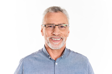 Obraz premium Cheerful happy man looking camera and smiling isolated