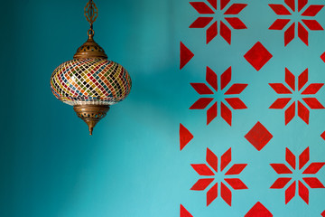 Beautiful chandelier light with colorful decoration in indian style