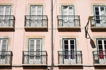 Traditional building windows background, Lisbon, Portugal