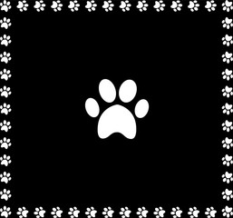 Fototapeta na wymiar White animal pawprint icon framed with paw prints square border