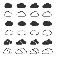 Cloud icon and shapes set. Clouds silhouette isolated vector. Cloud symbol for web and mobile applications.