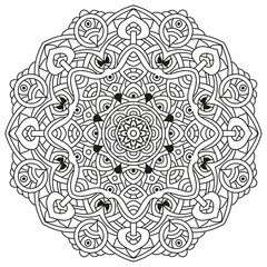 Black and white mandala vector isolated on white. Vector hand drawn circular decorative element.