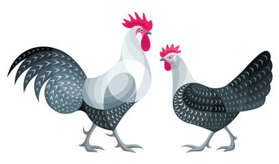 Stylized Chickens - Braekel Rooster and Hen © Egret77