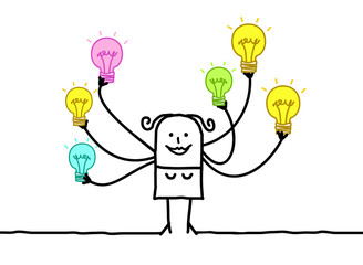 Cartoon Woman with Multi Light bulbs