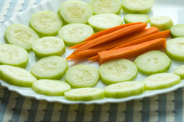 Tray of cucumbers and carrots