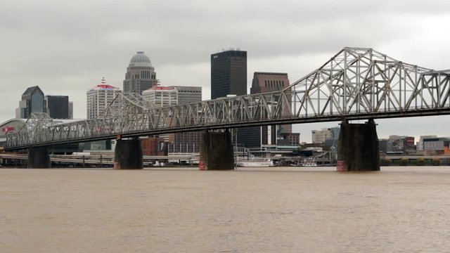 Louisville Kentucky Downtown City Skyline Storm Flooding Clark Memorial Bridge