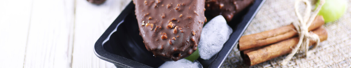 horizontal background of chocolate ice cream