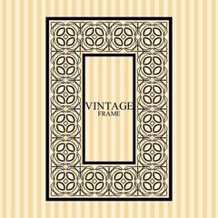 Vintage border frame with retro ornamental pattern. Template for design. Vector illustration