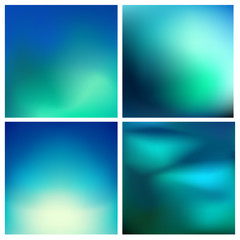 Naklejka premium Abstract vector turquoise green blurred background set. 4 colors set. Square blurred pink backgrounds set - sky clouds sea ocean beach colors