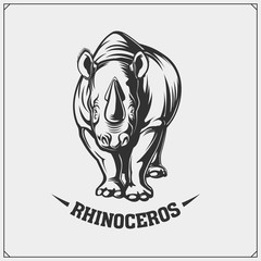 Vector Rhinoceros emblem on white background.