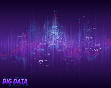 Vector abstract financial big data graph visualization. Stock index infographics aesthetic design. Visual information complexity. Intricate data threads chart. Business analytics