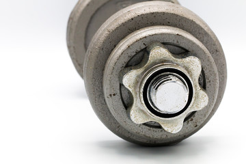 Close-up Dumbbell isolated on white background. It copy space and selection focus.