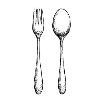 set of cutlery. vector vintage sketch