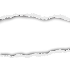 Torn hole in white sheet of paper. Vector template paper design.