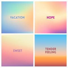 Abstract vector multicolored blurred background set. 4 colors set. Square blurred backgrounds set - sky clouds sea ocean beach colors