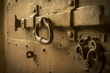 medieval locked on the old wooden door