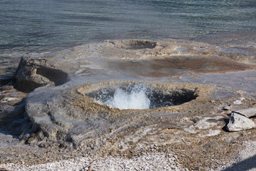 Landscape in West Thumb Geyser Basin in Yellowstone National Park in Wyoming in the USA
