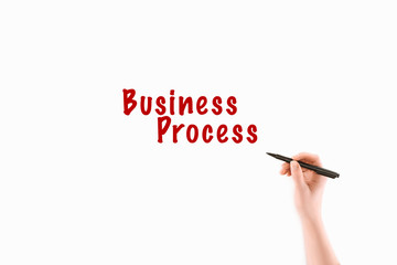 cropped image of woman writing business process inscription isolated on white