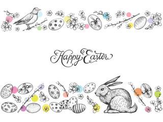 Easter vintage vector banner. Hand drawn card.