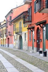 Italy - Pavia - borgo ticino colorful houses overlooking the river Ticino