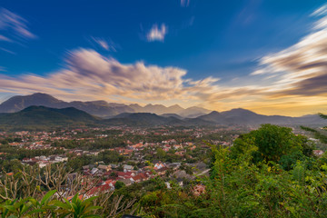 Long exposure landscape for viewpoint at sunset in Luang Prabang, Laos.
