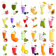 Different variety of Fresh Fruit Juice beverage Drink glass