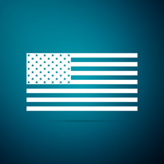 American flag icon isolated on blue background. Flag of USA. Flat design. Vector Illustration