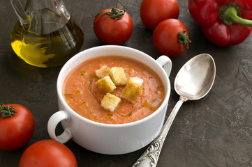 Traditional cold gazpacho soup. Spanish, Mediterranean cuisine.