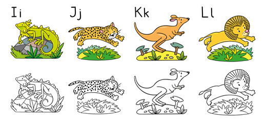 Animals alphabet or ABC. Coloring book