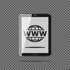 Realistic tablet with web site icon on the screen