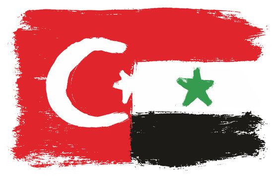 Turkey Flag & Syria Flag Vector Hand Painted With Rounded Brush